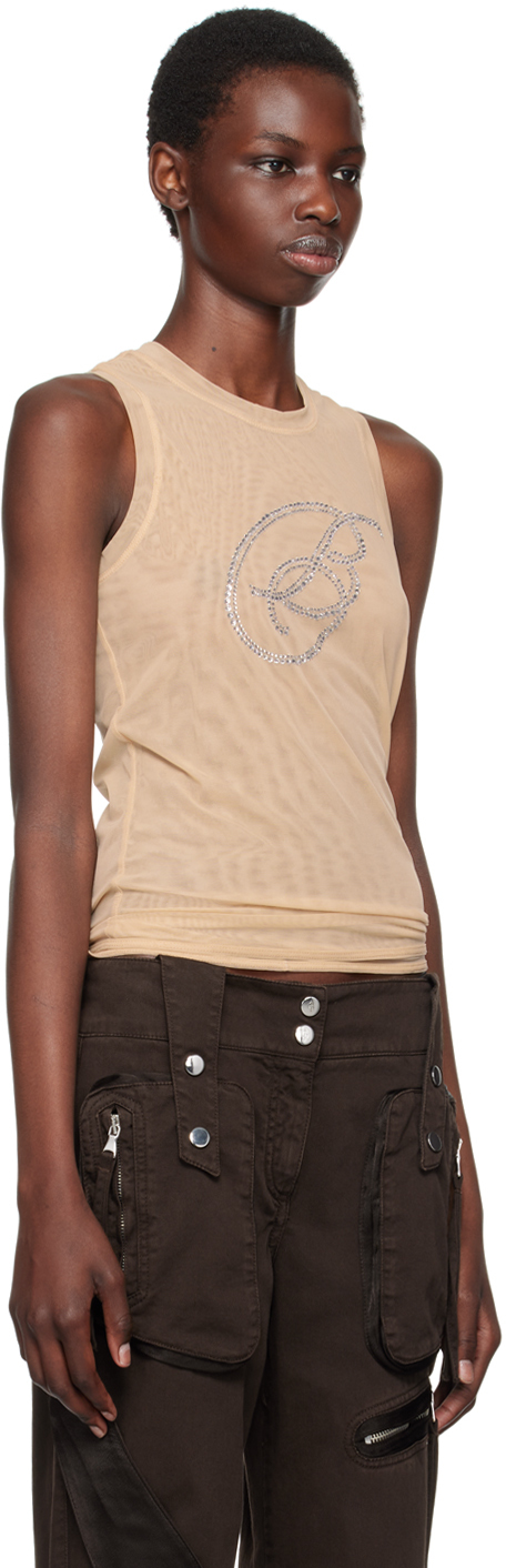 Shop Blumarine Beige Rhinestone B Monogram Tank Top In N0813 Croissant