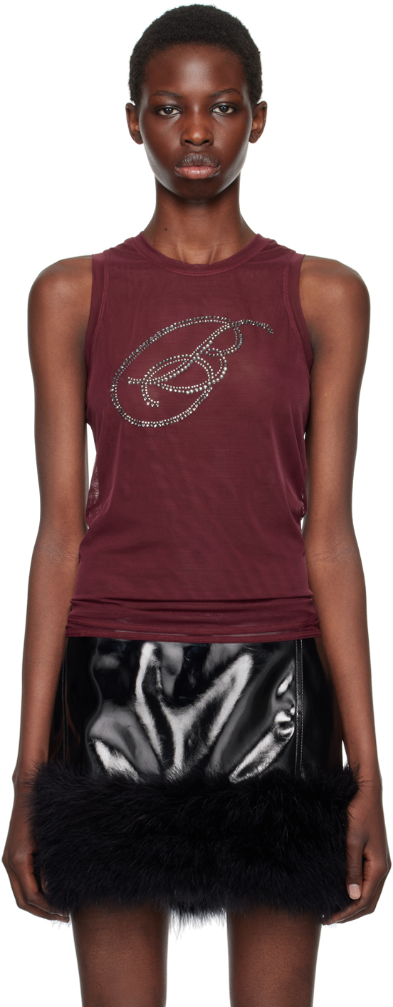 Beige Rhinestone B Monogram Tank Top