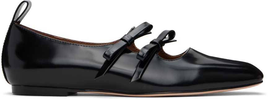 Black Double Bow Mary Jane Ballerina Flats