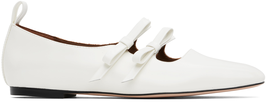 SHUSHU/TONG White Double Bow Mary Jane Ballerina Flats