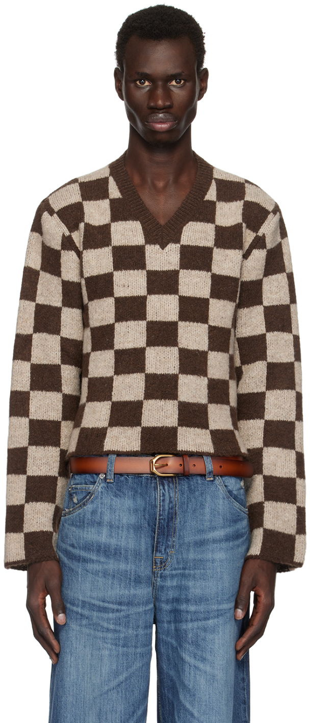 Shop Second / Layer Brown & Beige Nino V-neck Sweater In Argyle