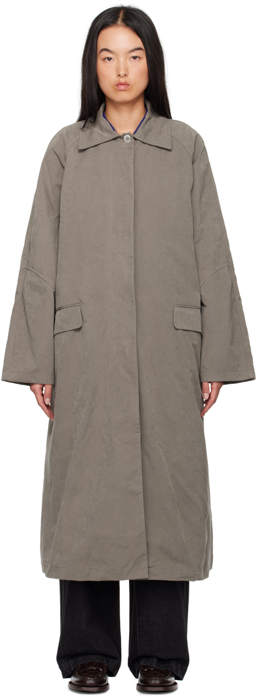 Gray Wax Cotton Trench Coat