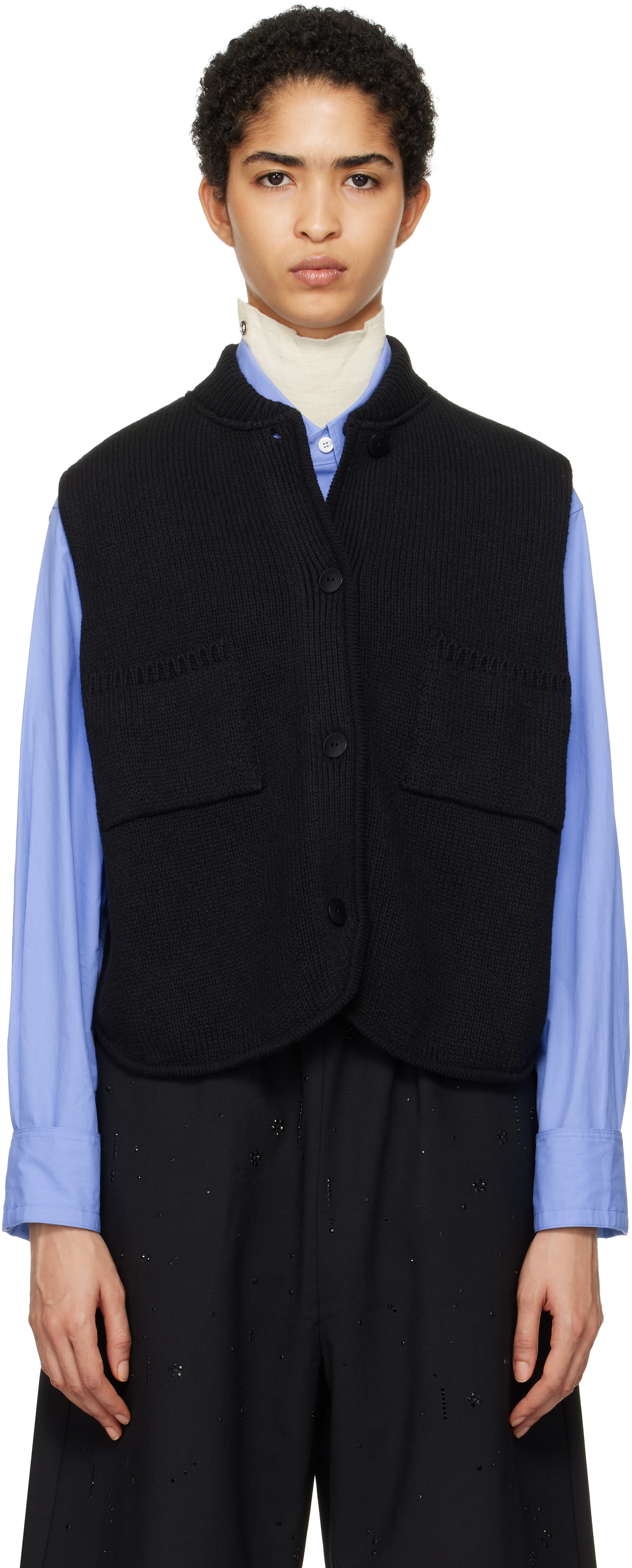 Black Boxy Cotton Waistcoat Vest