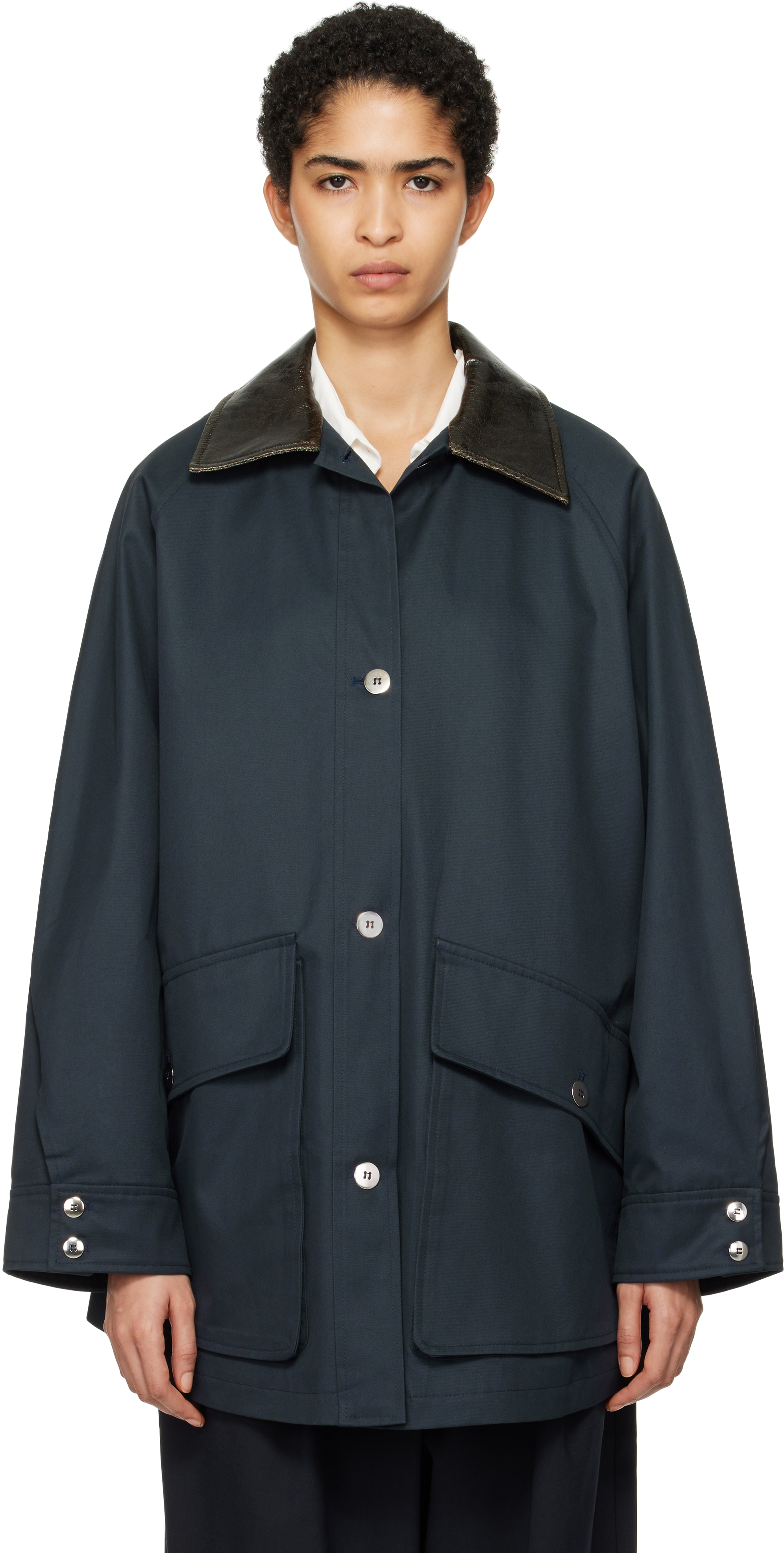 Navy short trench coat best sale