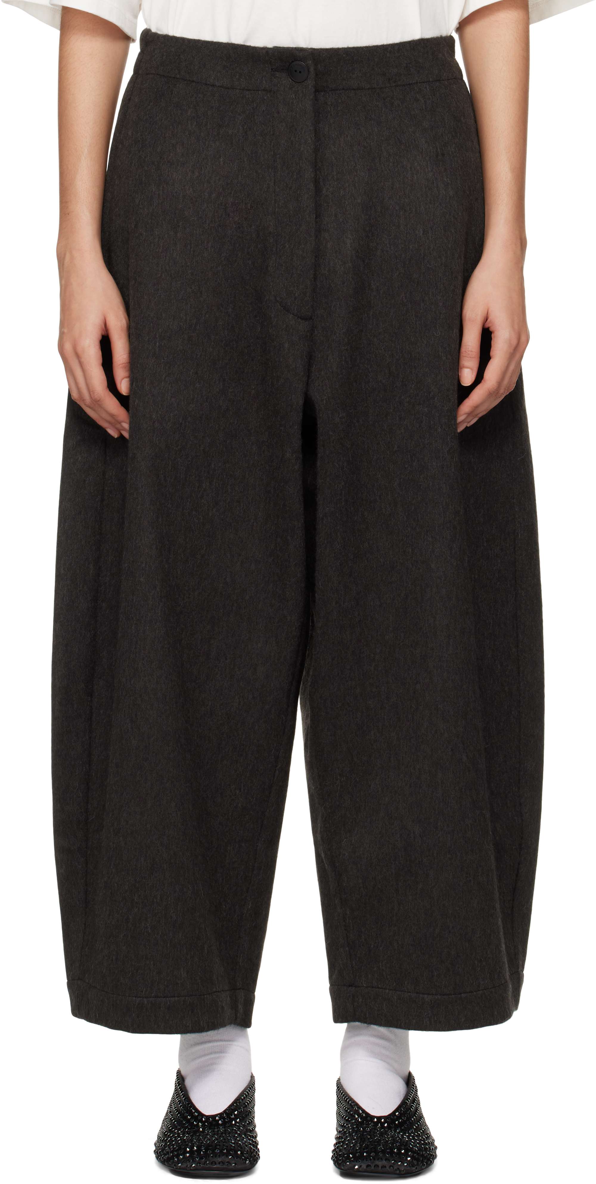 Brown Wool Curved Trousers