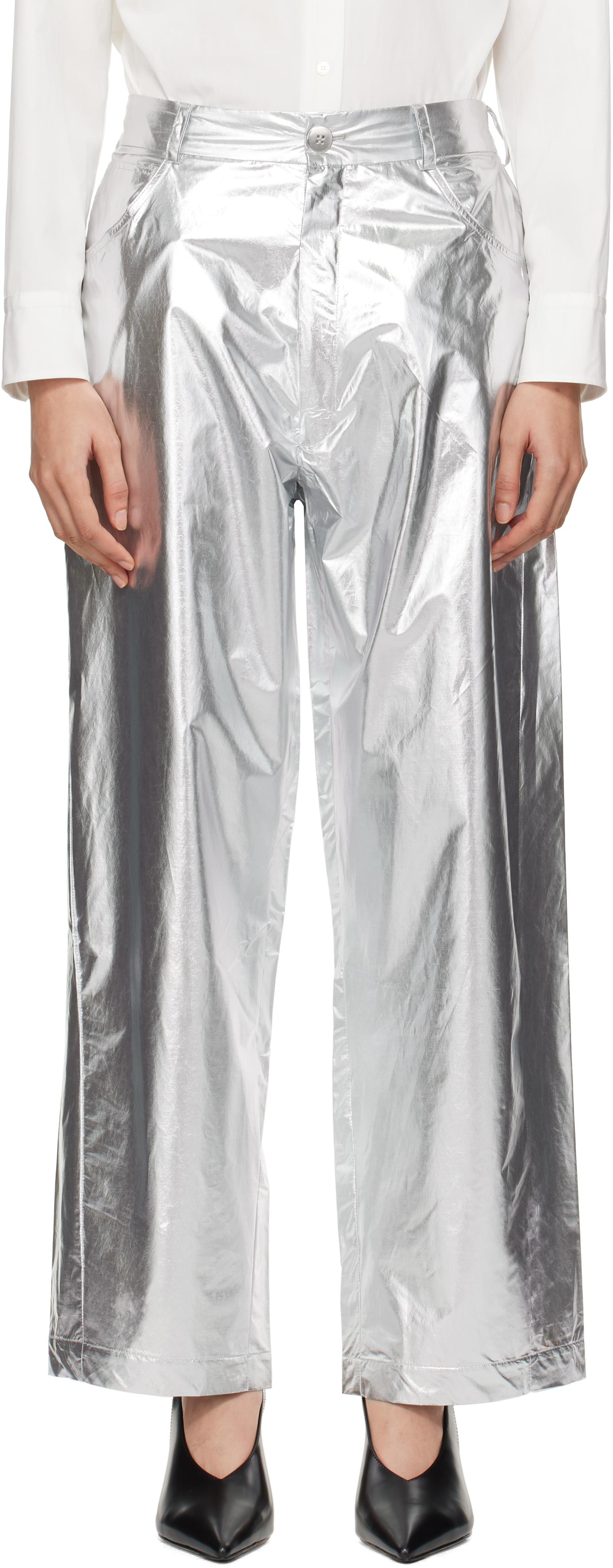 Silver Cotton & Silk Trousers