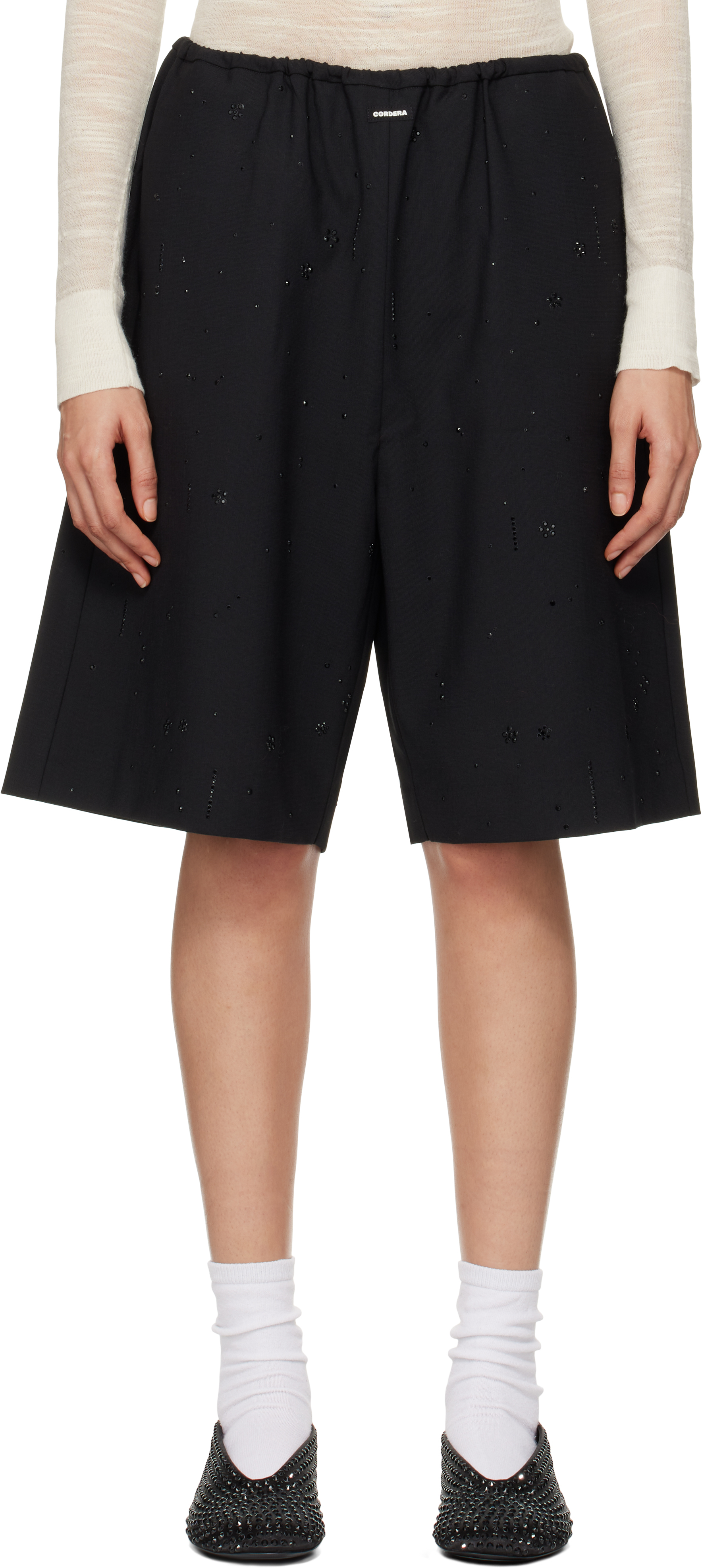 Black Embellished Bermuda Shorts