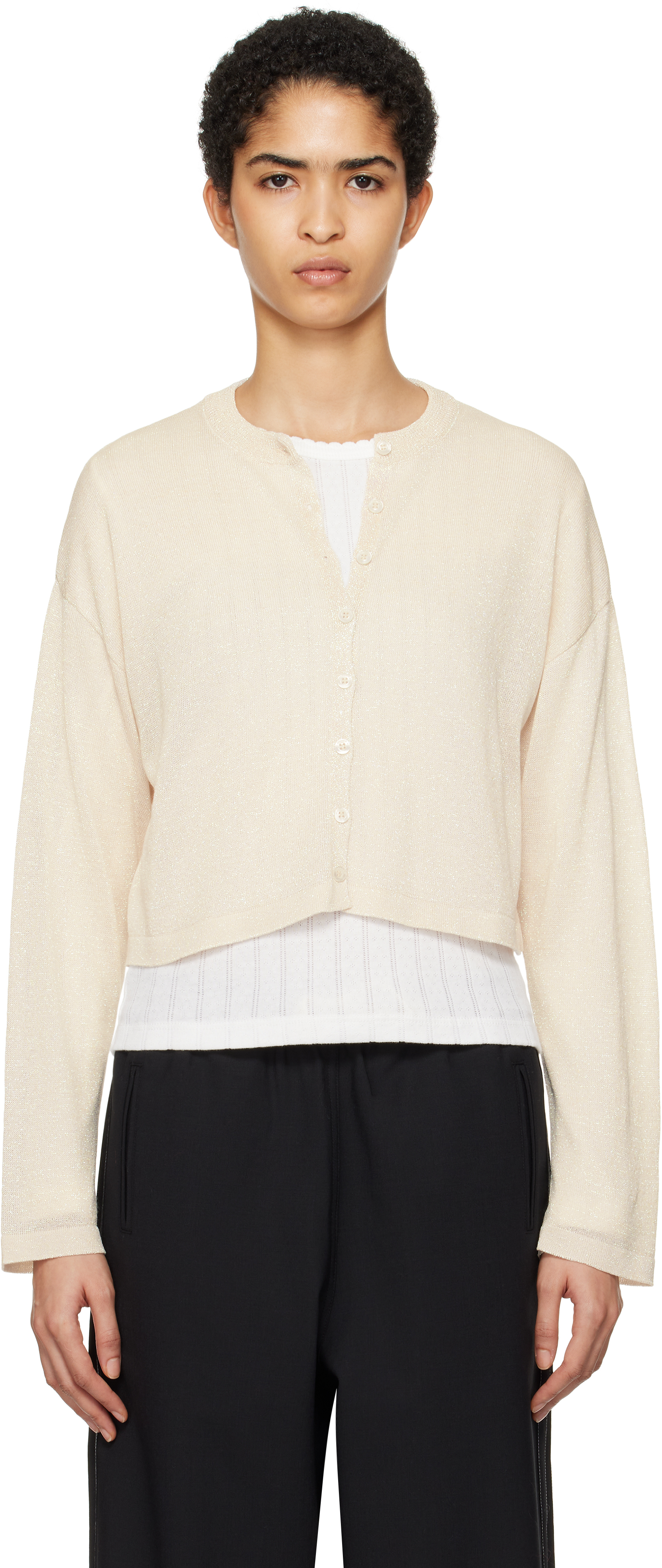 Off-White Viscose Shimmery Cardigan