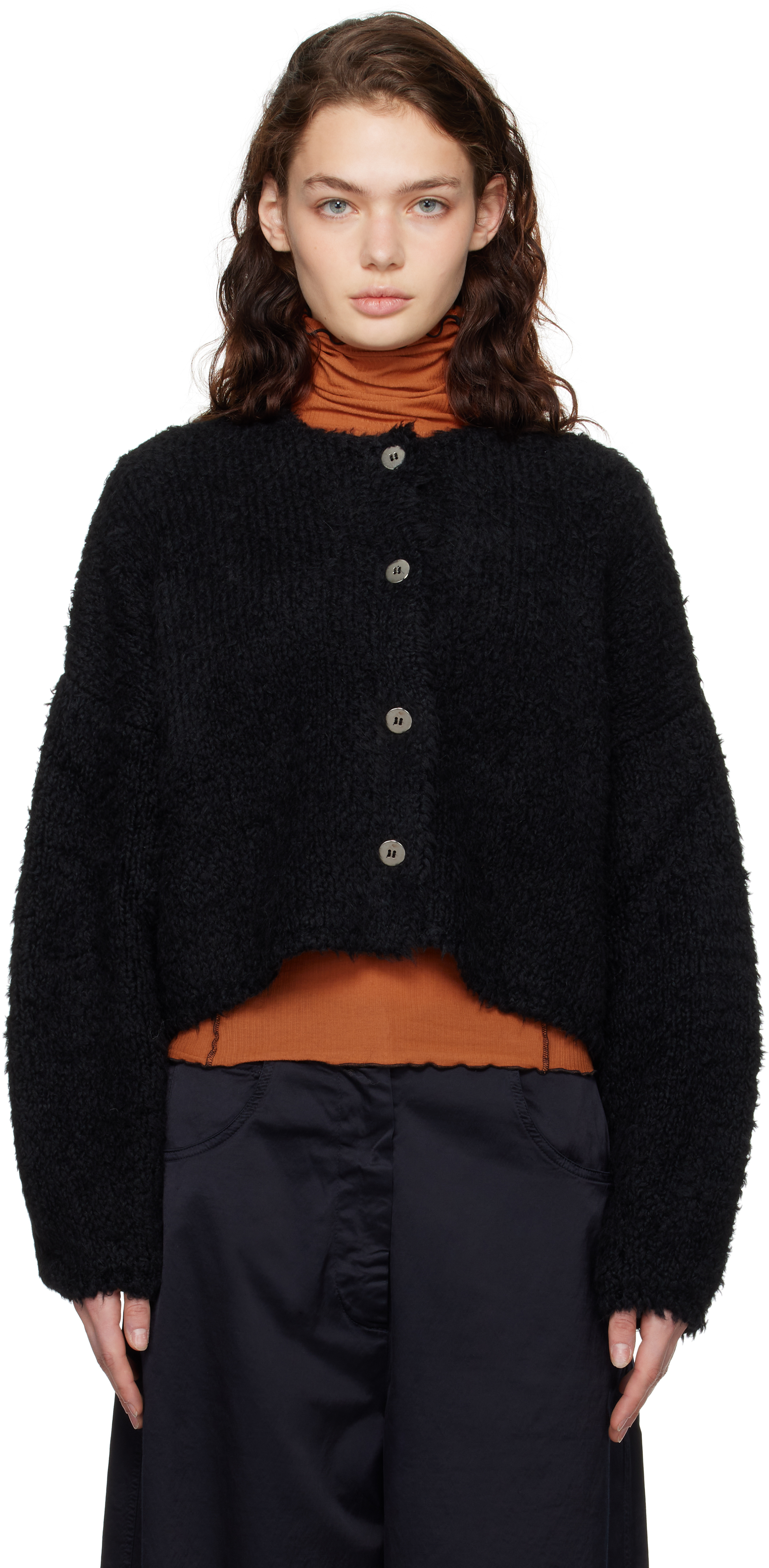 Black Teddy Cropped Cardigan