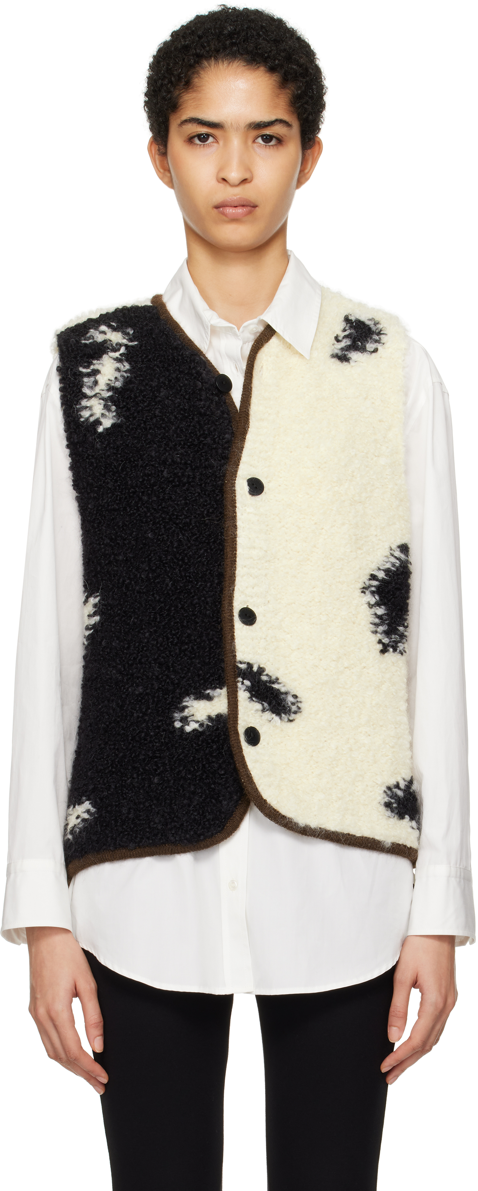 Black & White Wool & Mohair Blotch Waistcoat Vest