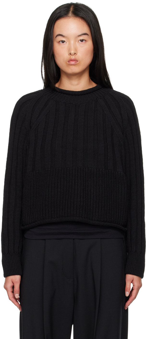 Black Ribbed Cotton Sweater