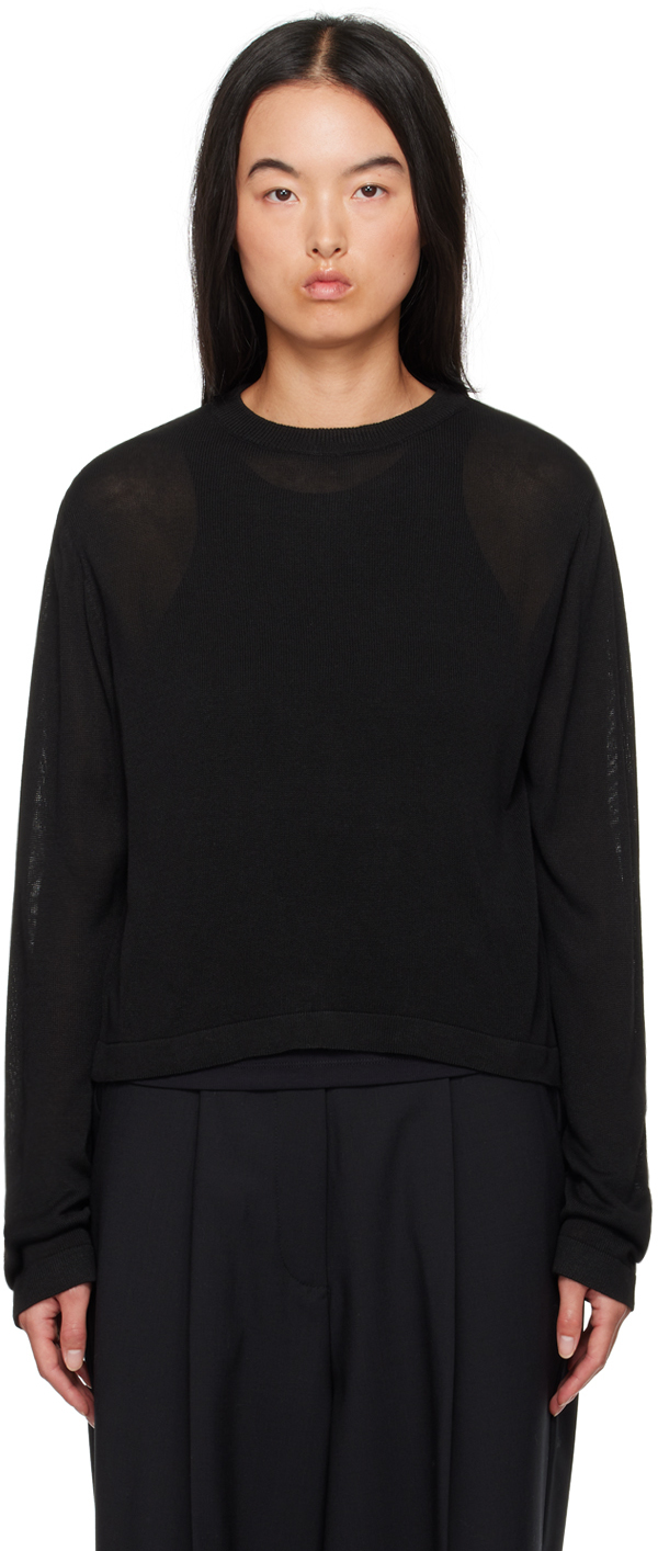 Black Viscose Long Sleeve T-Shirt