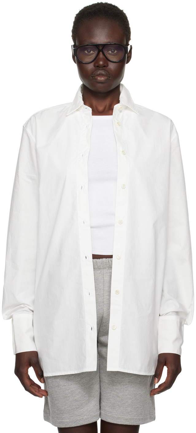 White Button-Down Shirt by ÉTERNE on Sale