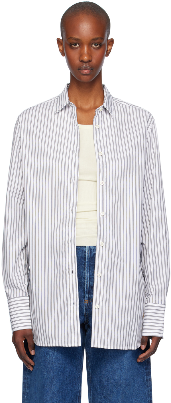 Shop Éterne White & Black Poplin Oversized Button Down Stripe Shirt In Wht/blk Stripe