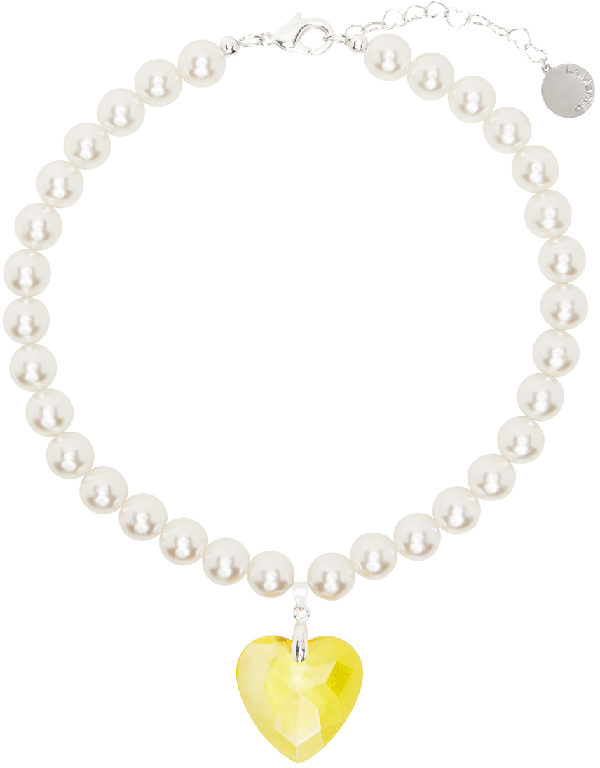 SSENSE Exclusive White Crystal Yellow Heart Necklace