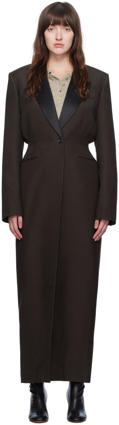 Shop Khaite Brown 'the Bellow' Coat In 950 Dark Brown