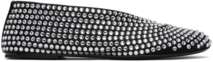 Shop Khaite Black 'the Marcy' Ballerina Flats In 830 Crystals