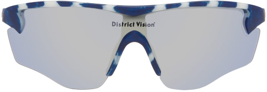 Shop District Vision Navy & White 'junya' Racer Sunglasses In Navy Mosaic/d+mirror