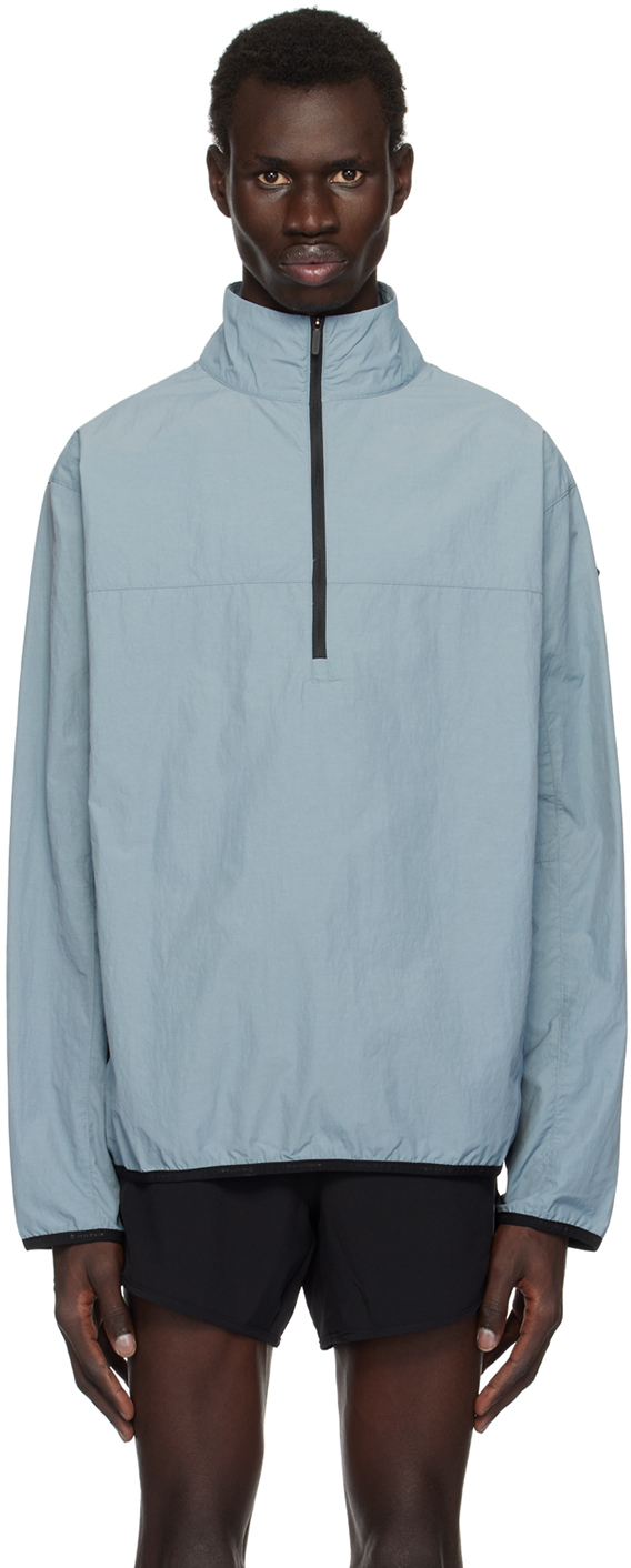 Shop District Vision Blue Recycled Half-zip Shell Jacket In Pale Blue