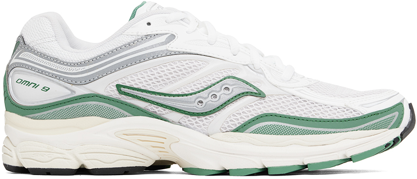 Shop Saucony Gray & Green Progrid Omni 9 Sneakers In Ivory/green