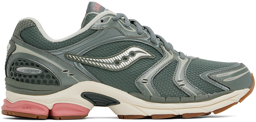 Shop Saucony Green Progrid Triumph 4 Sneakers In Agave/peach