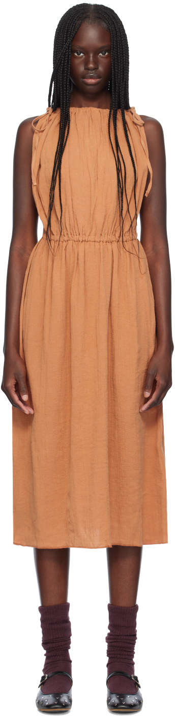 Shop Baserange Orange Diph Midi Dress In Brick