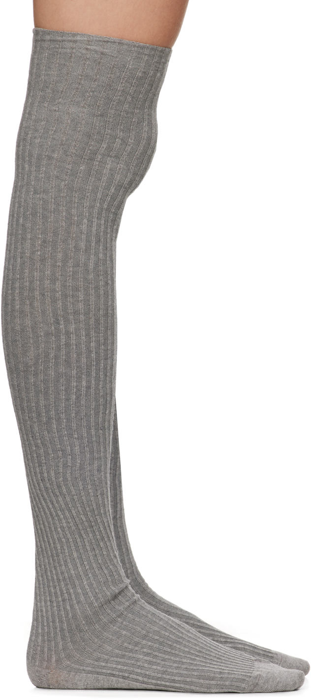 Shop Baserange Two-pack Black & Gray Overknee Socks In Black/grey