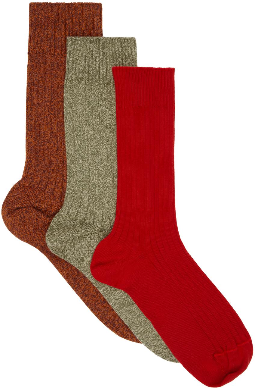 Three-Pack Multicolor 3 Rib Overankle Socks