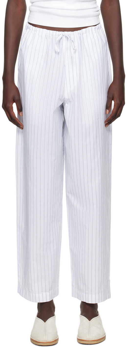 Shop Baserange White & Blue Kolla Lounge Pants In White Blue Stripe