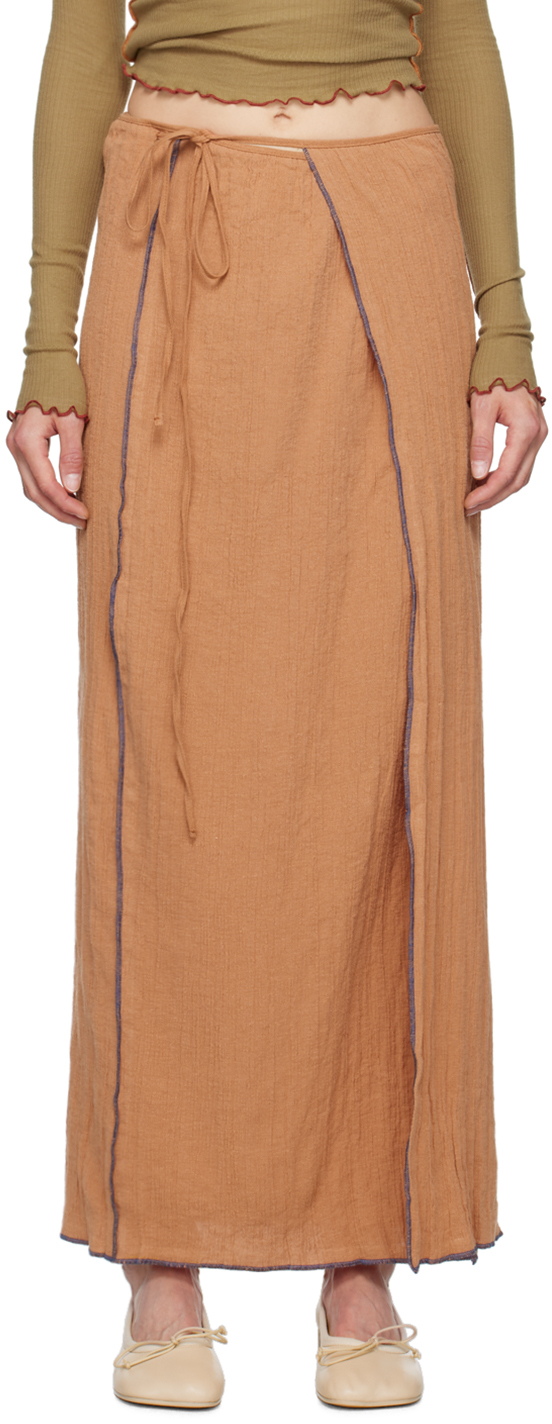 Shop Baserange Tan Shok Maxi Skirt In Brick