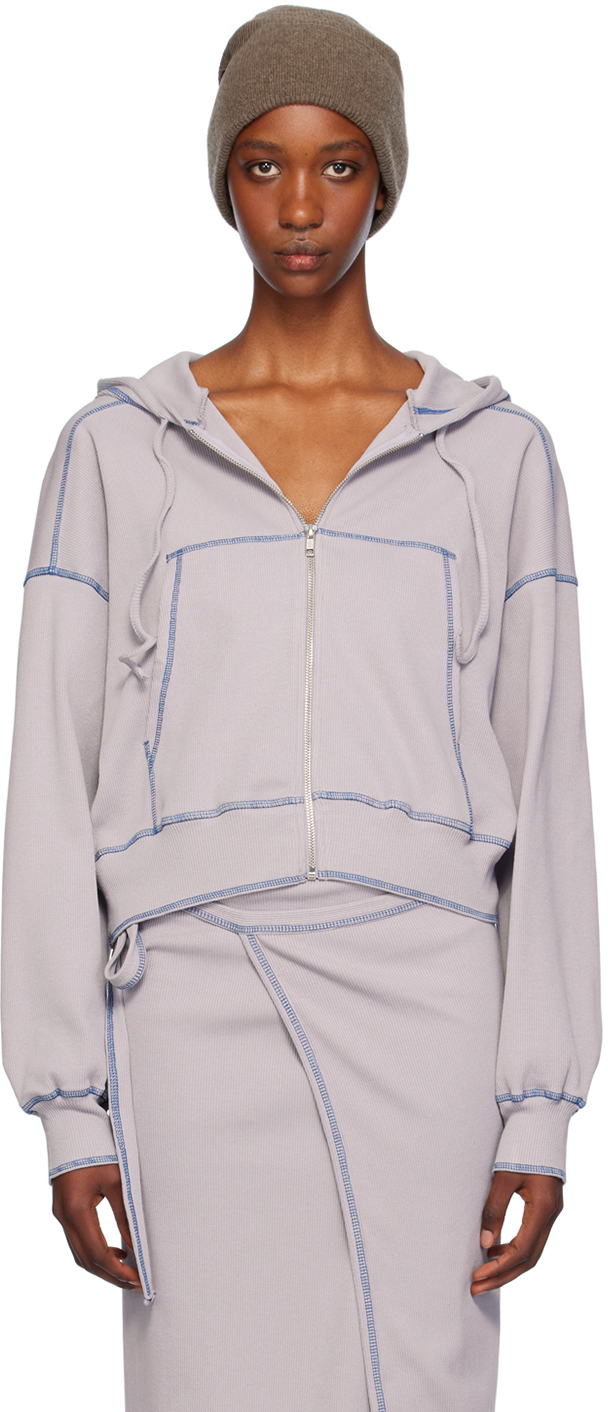 Shop Baserange Gray Way Zipped Hoodie In Path Grey (blue)