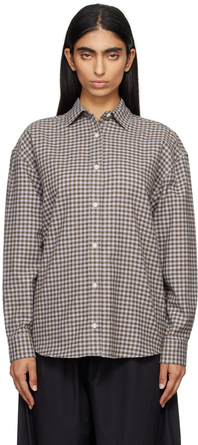 Shop Baserange Brown Loose Ole Shirt In Brown Grey Flannel