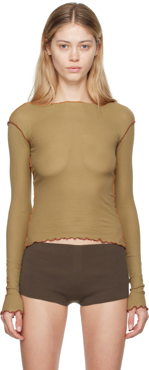 Baserange: Brown Vein Long Sleeve T-Shirt | SSENSE