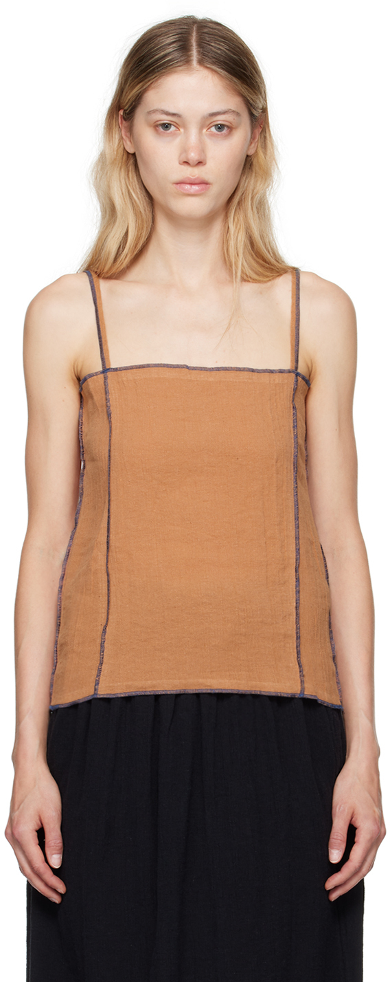 トップス baserange Shok Top Acacia Shok Slip Top in Brick | Crinkle linen | en | Baserange