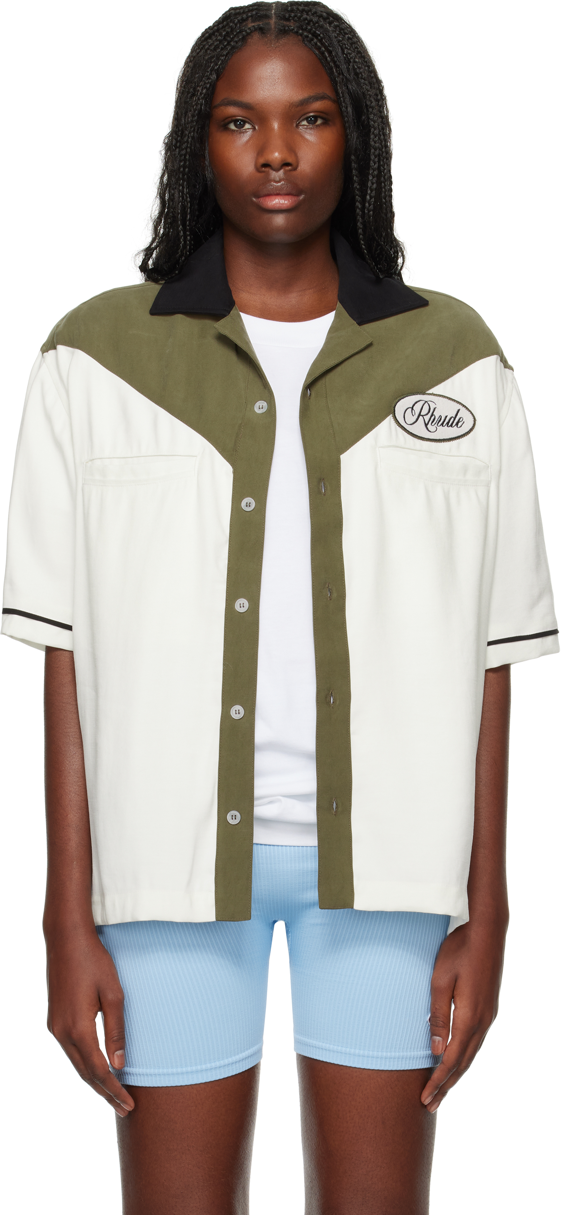 Khaki & Off-White 'Town And Country' Bowling Shirt