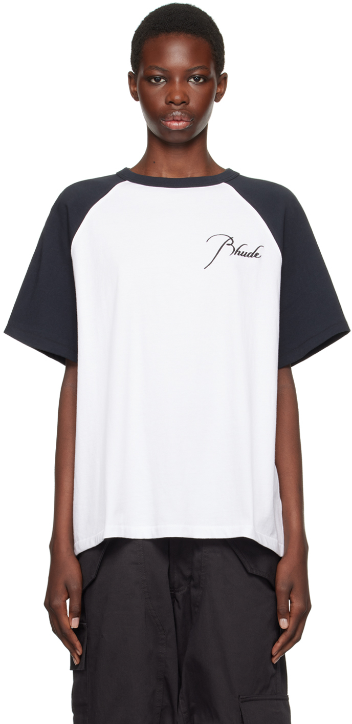 Shop Rhude White & Black Raglan T-shirt In 2306 Vtg Black