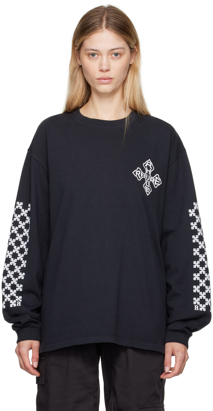 Shop Rhude Black Cross Long Sleeve T-shirt In 2306 Vtg Black