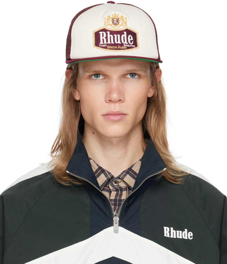 RHUDE BURGUNDY & OFF-WHITE SPECIAL-BLEND TRUCKER CAP 