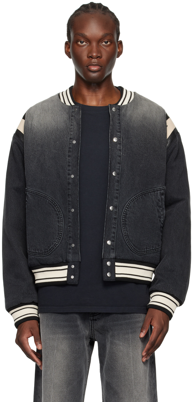 Black Lightning Varsity Denim Bomber Jacket