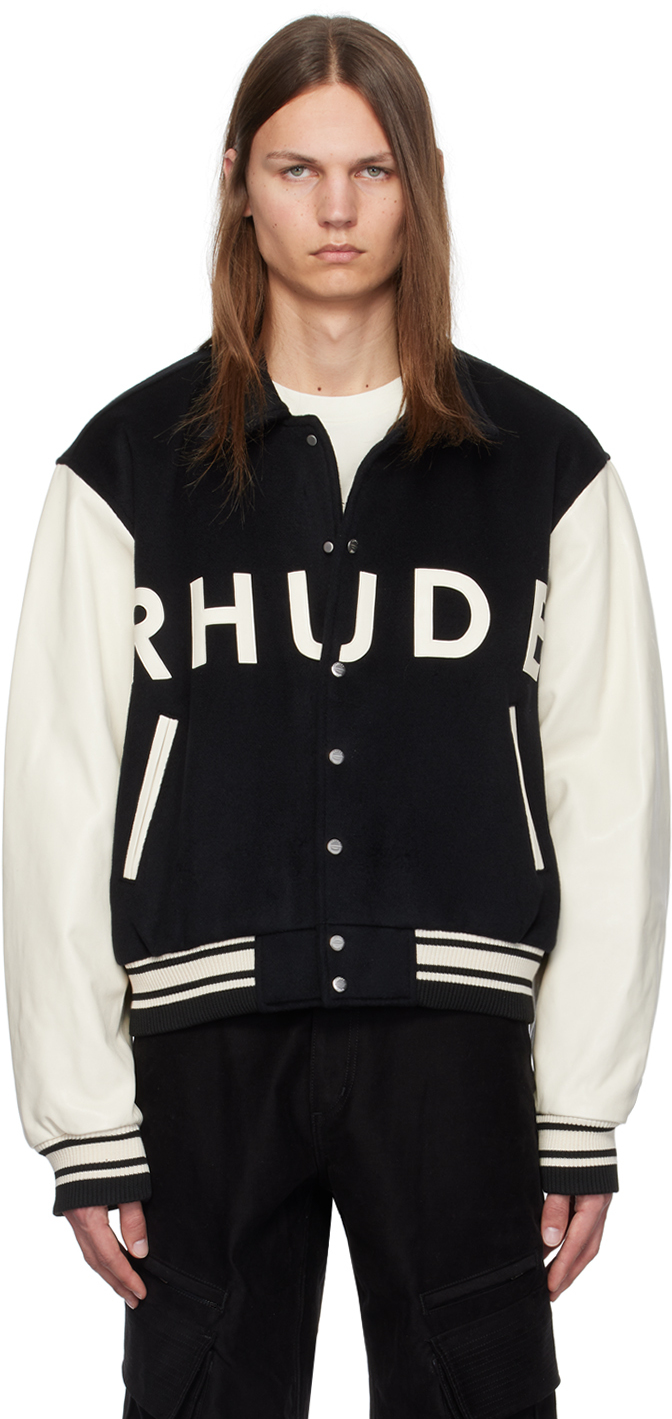 Black & Off-White Collegiate Bomber Jacket