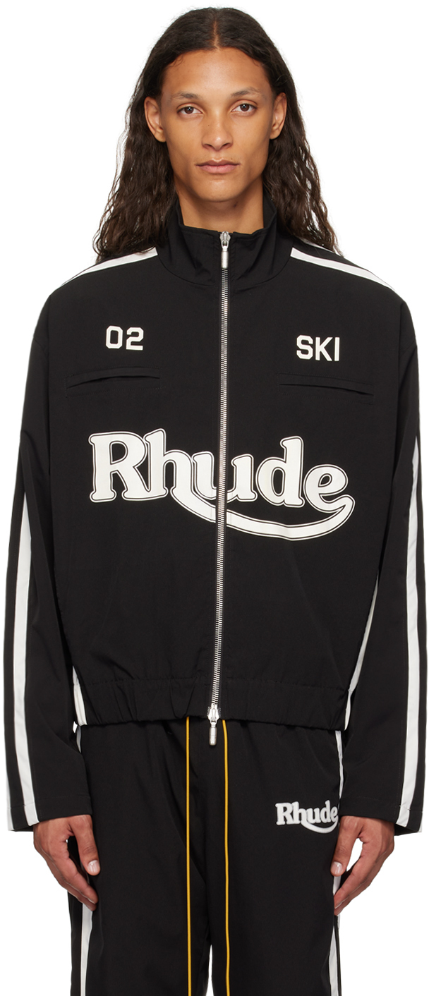 Shop Rhude Black Ski Track Jacket In Black/white