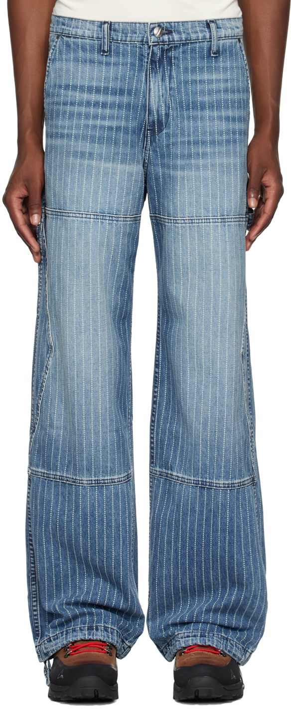 Shop Rhude Indigo Wabash Reza Double Knee Jeans