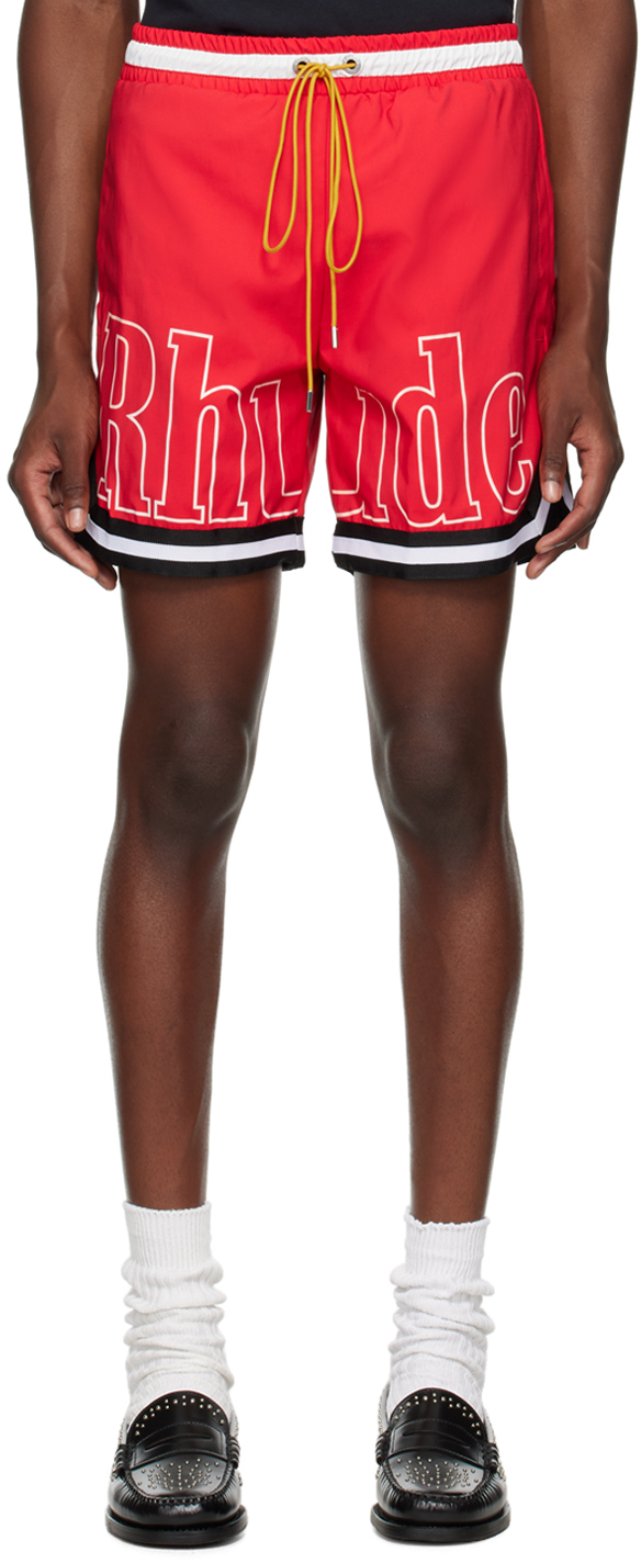 Shop Rhude Ssense Exclusive Red Swim Shorts In Red/black/white