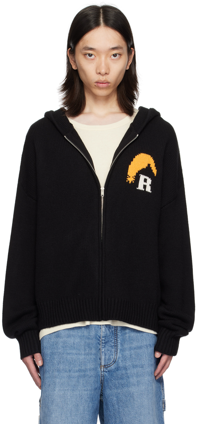 Shop Rhude Black Moonlight Hoodie In Black/cream/yellow