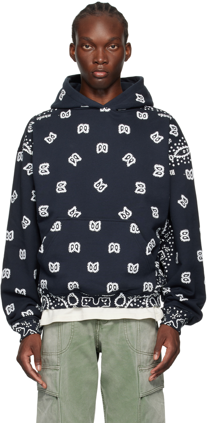 Shop Rhude Black Bandana Print Hoodie In Vtg Black