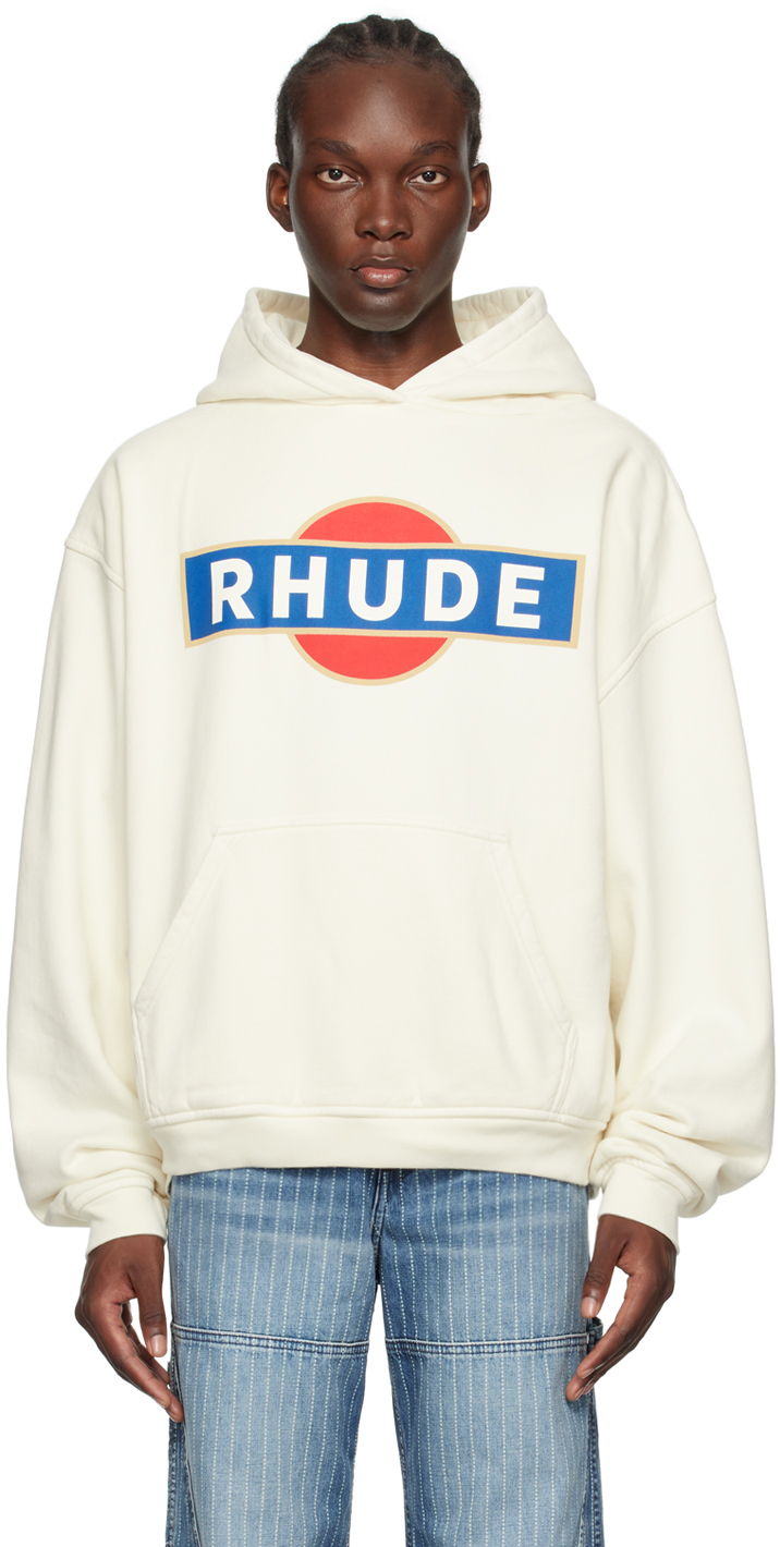 Shop Rhude Off-white Vintage Racer Hoodie In Vtg White