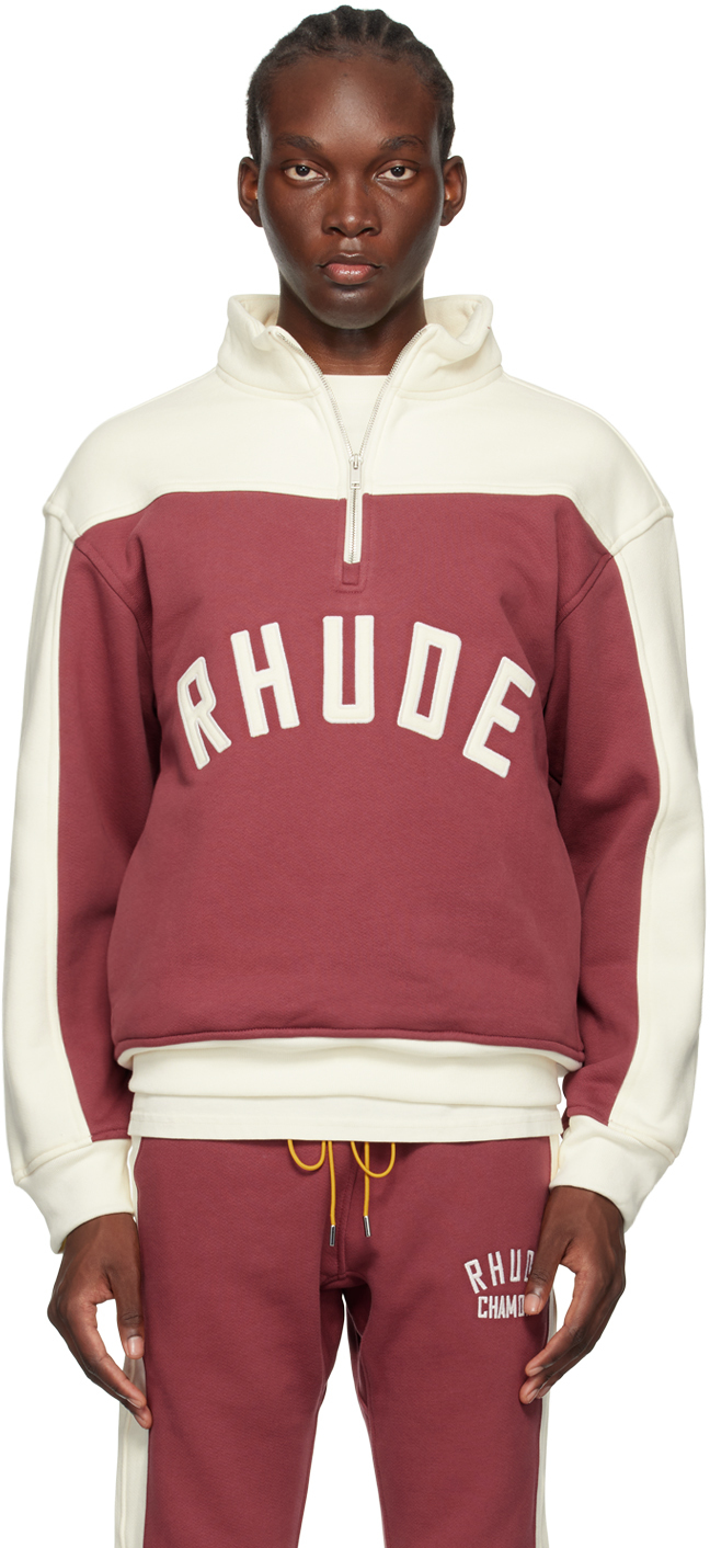 Shop Rhude Burgundy & Off-white 'chamonix' Sweatshirt In Maroon/offwhite