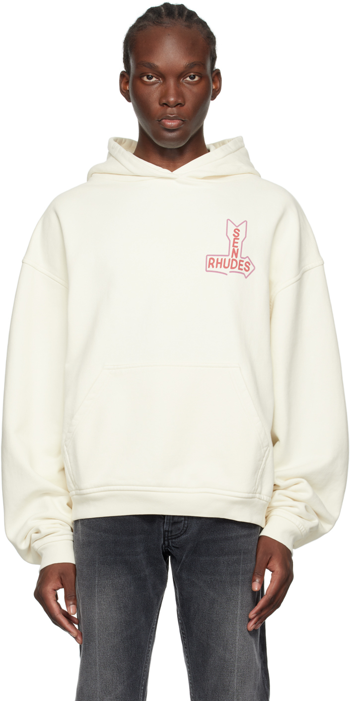 Shop Rhude Ssense Exclusive Off-white 'send S' Hoodie In Vtg White