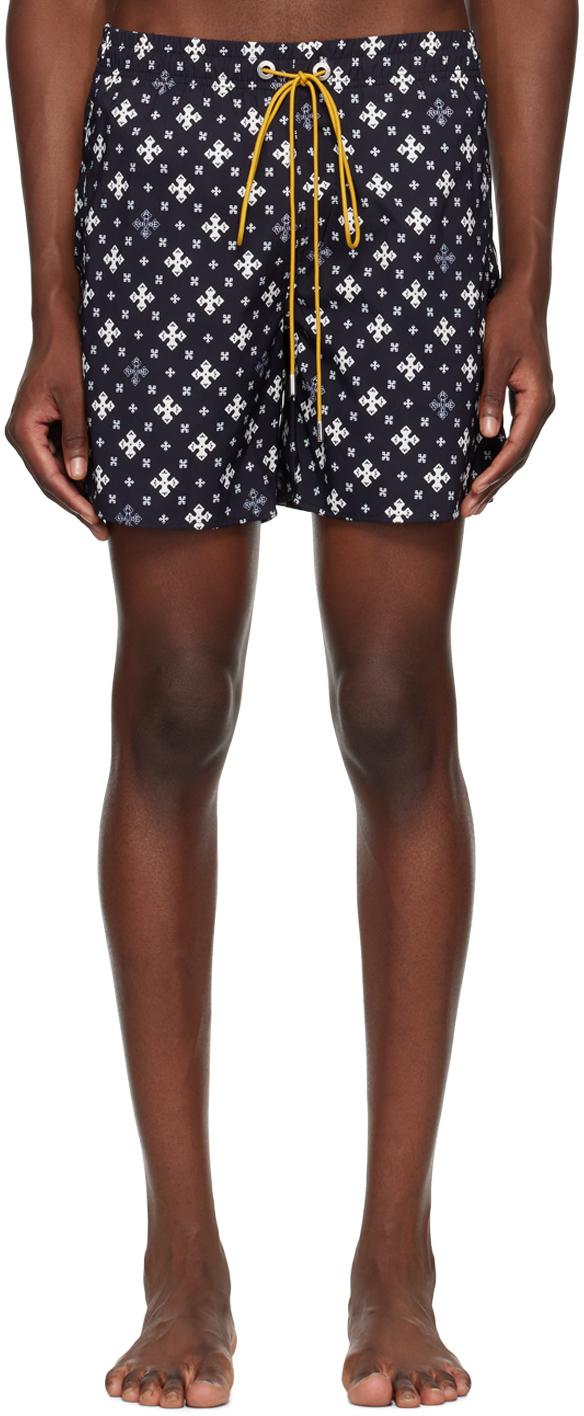 Shop Rhude Black Cross Bandana Swim Shorts In Black/white