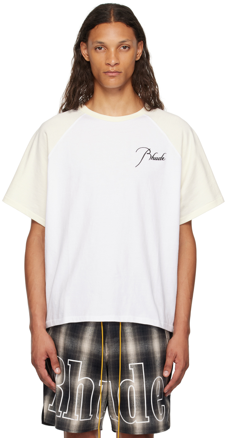 Shop Rhude White Raglan Logo T-shirt In Vtg White